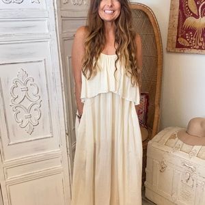 Hatch Maternity Cream Maxi Tiered Gauze Dress! Size L